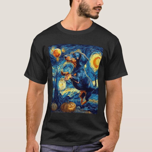 Camiseta Halloween Starry Night Puppy Dachshund (Anverso)