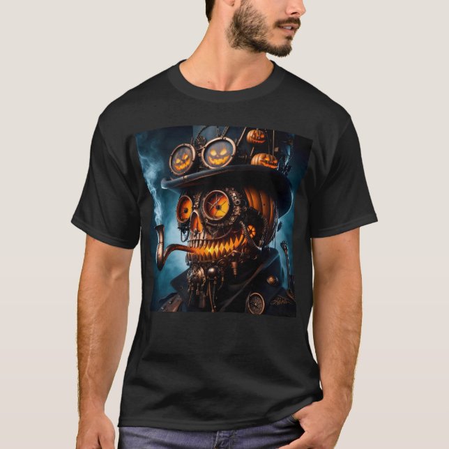 Camiseta Halloween Steampunk Jack-O-Lantern gótico (Anverso)