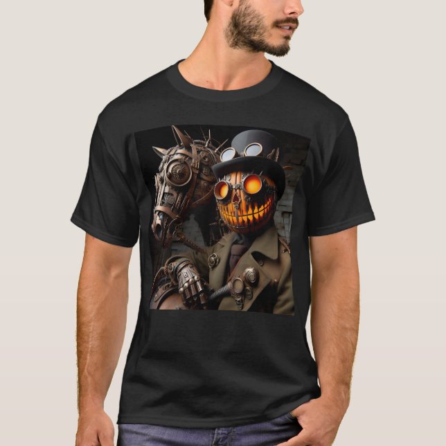 Camiseta Halloween Steampunk Jack-O-Lantern Horseman (Anverso)