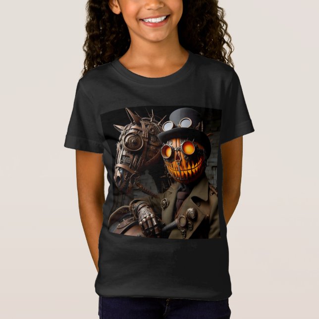 Camiseta Halloween Steampunk Jack-O-Lantern Horseman (Anverso)