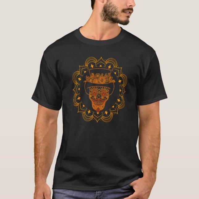 Camiseta Halloween Sugar Dia De Los Muertos Skull Mandala (Anverso)