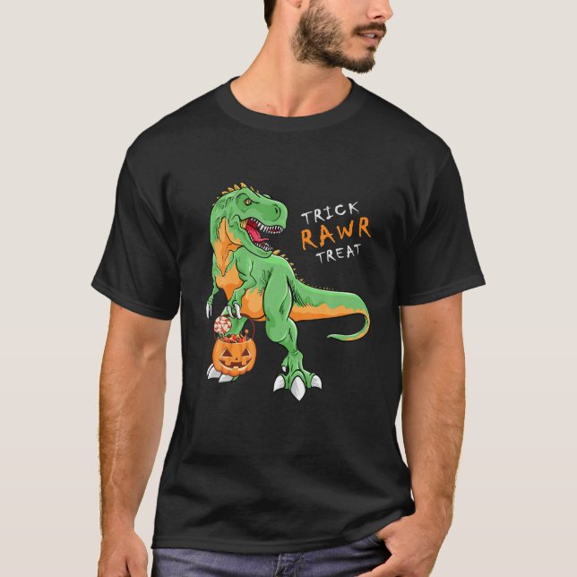 Camiseta Halloween T Rex Dinosaur Ghost Trick Rawr Tref (Anverso)