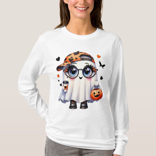 Camiseta Halloween T-Shirt ,Cute Ghost Tee , Pumpkin Shirt  (Anverso)