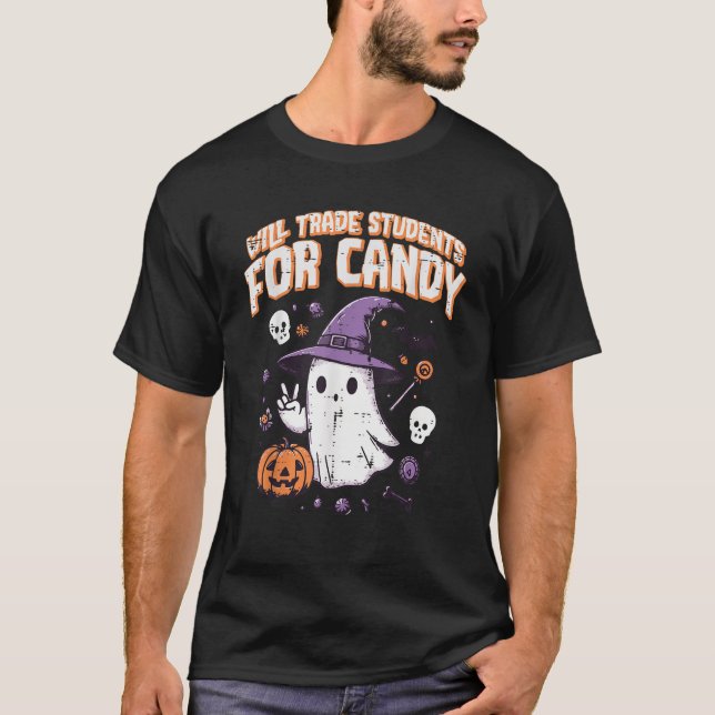 Camiseta Halloween Teacher Trade Students for Candy Costume (Anverso)