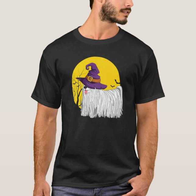 Camiseta Halloween Tee Puli Cute Dog Halloween Witch Pumpki (Anverso)