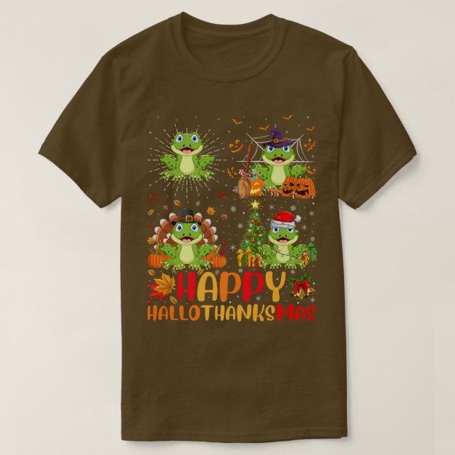 Camiseta Halloween Thanksgiving Christmas Frog Hallothanksm (Diseño del anverso)