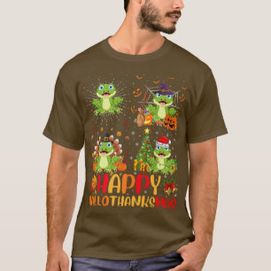 Camiseta Halloween Thanksgiving Christmas Frog Hallothanksm