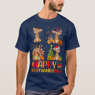 Camiseta Halloween Thanksgiving Christmas Giraffe Hallothan
