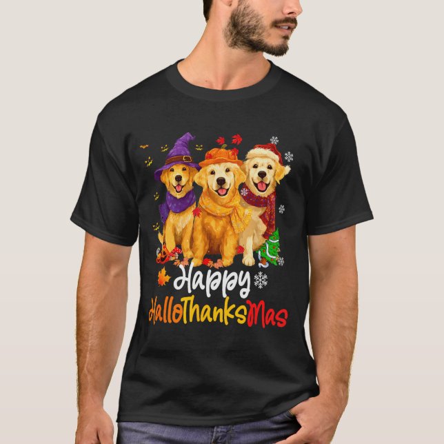 Camiseta Halloween Thanksgiving Christmas Golden Retriever  (Anverso)