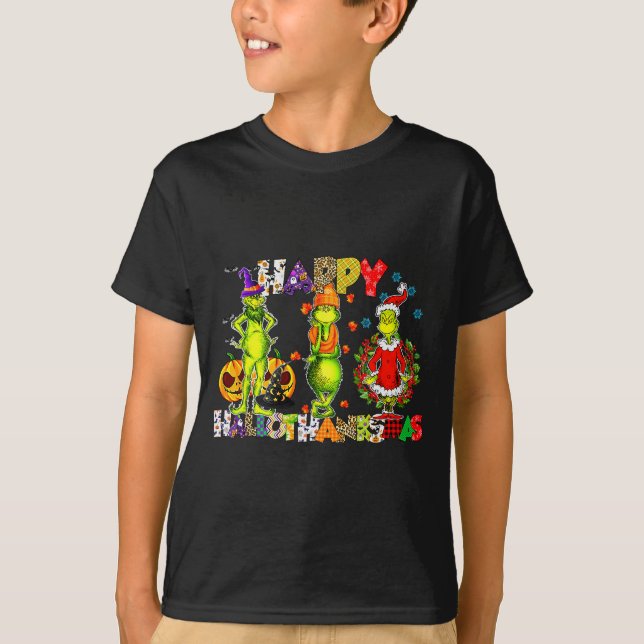 Camiseta Halloween Thanksgiving Christmas, Happy Hallo Than (Anverso)