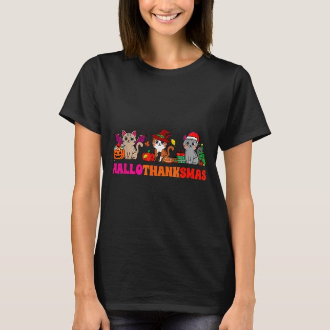 Camiseta Halloween Thanksgiving Christmas Happy Hallothanks (Anverso)