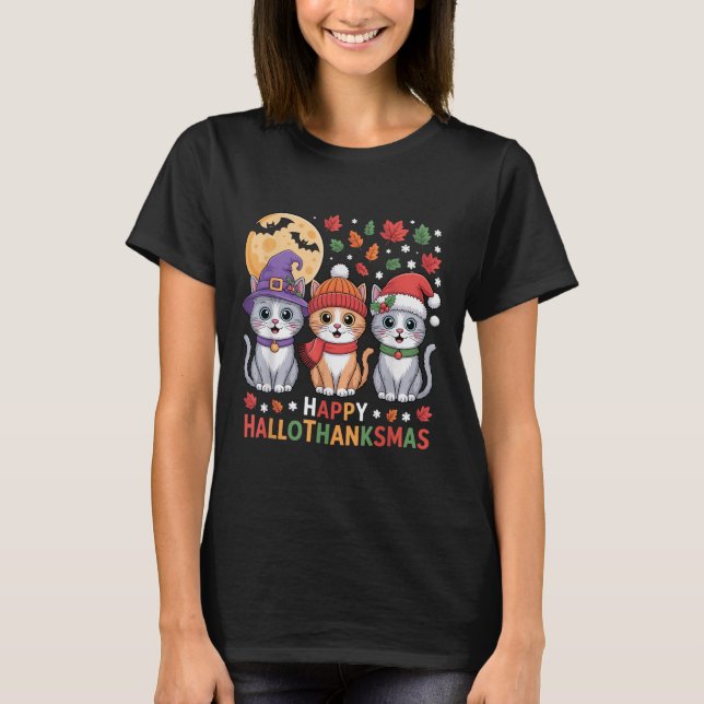 Camiseta Halloween Thanksgiving Christmas Happy Hallothanks (Anverso)