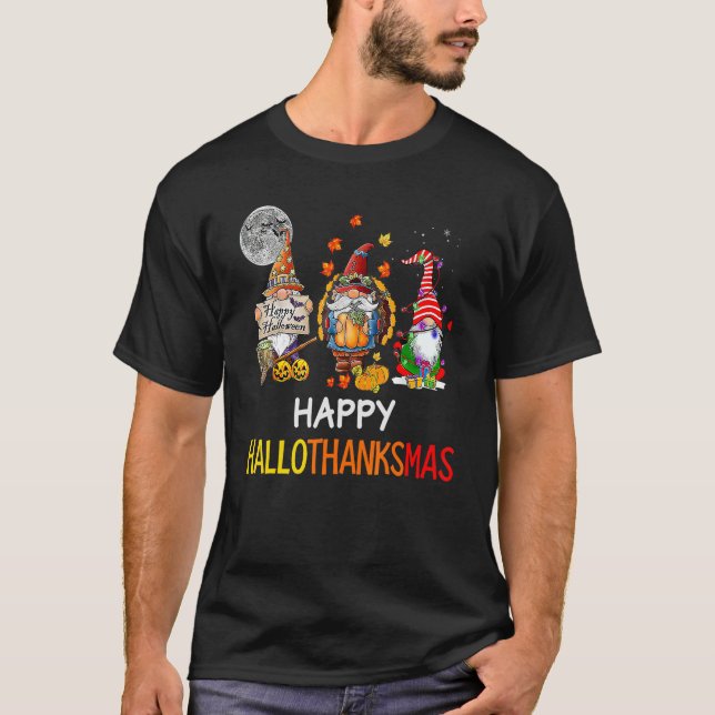 Camiseta Halloween Thanksgiving Christmas Happy HalloThanks (Anverso)