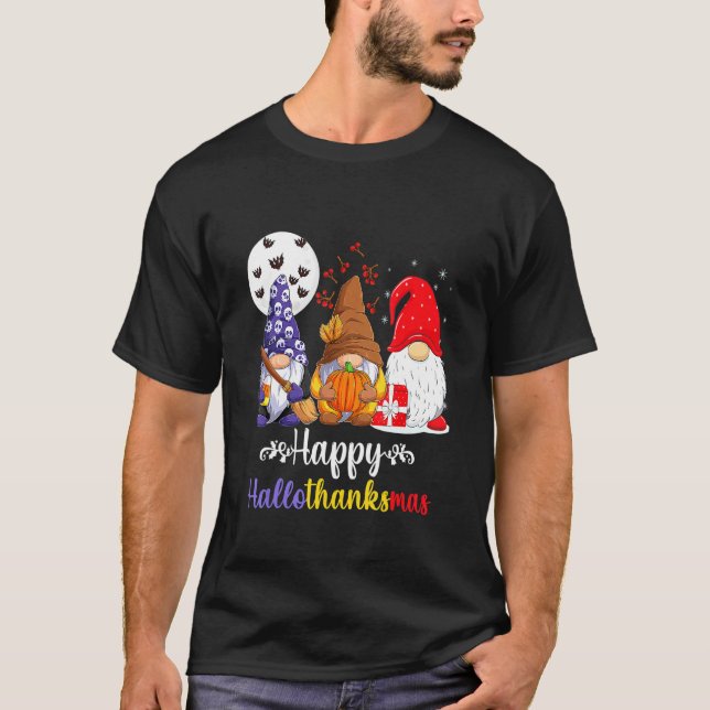 Camiseta Halloween Thanksgiving Christmas Happy HalloThanks (Anverso)