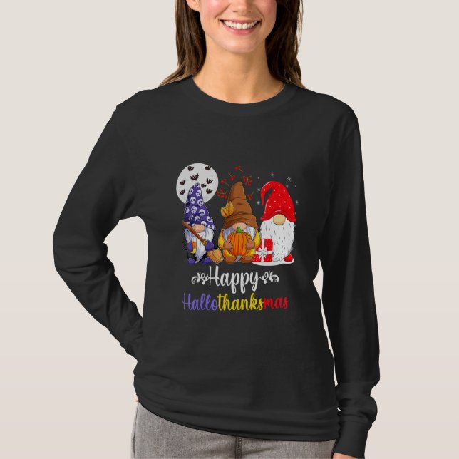 Camiseta Halloween Thanksgiving Christmas Happy HalloThanks (Anverso)
