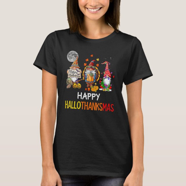 Camiseta Halloween Thanksgiving Christmas Happy HalloThanks (Anverso)