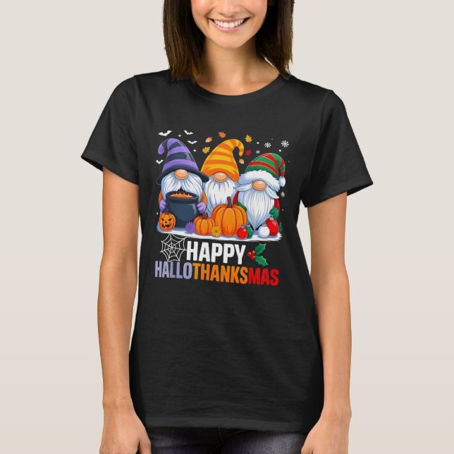Camiseta Halloween Thanksgiving Christmas Happy Hallothanks (Anverso)
