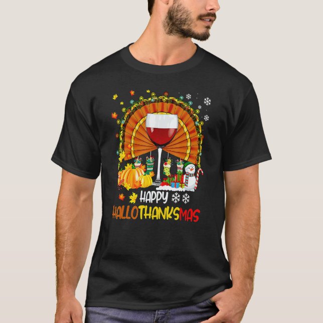 Camiseta Halloween Thanksgiving Christmas Happy Hallothanks (Anverso)