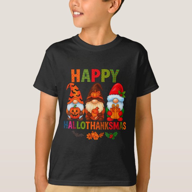 Camiseta Halloween Thanksgiving Christmas Happy Hallothanks (Anverso)