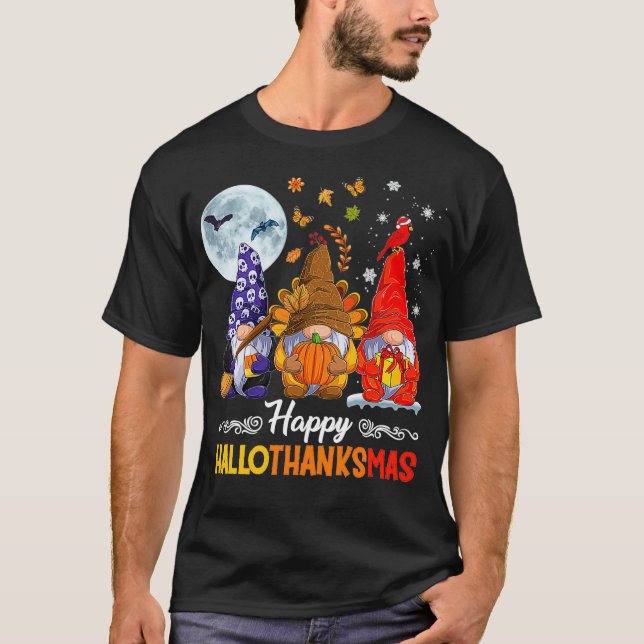 Camiseta Halloween Thanksgiving Christmas Happy HalloThanks (Anverso)