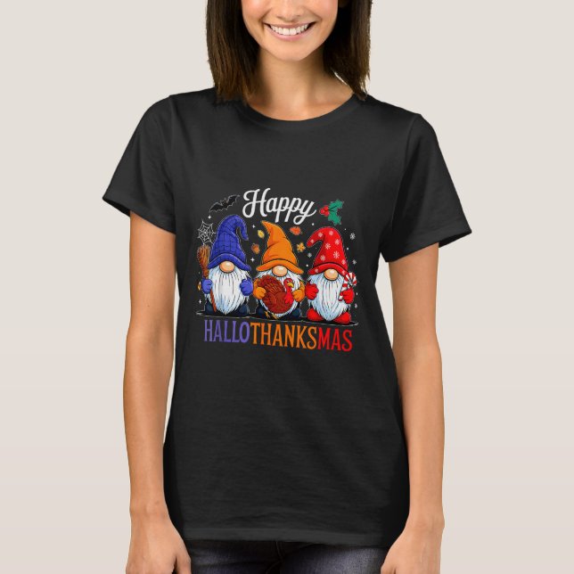 Camiseta Halloween Thanksgiving Christmas Happy Hallothanks (Anverso)