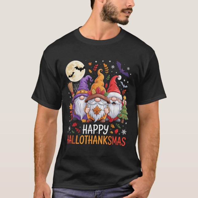 Camiseta Halloween Thanksgiving Christmas Happy Hallothanks (Anverso)