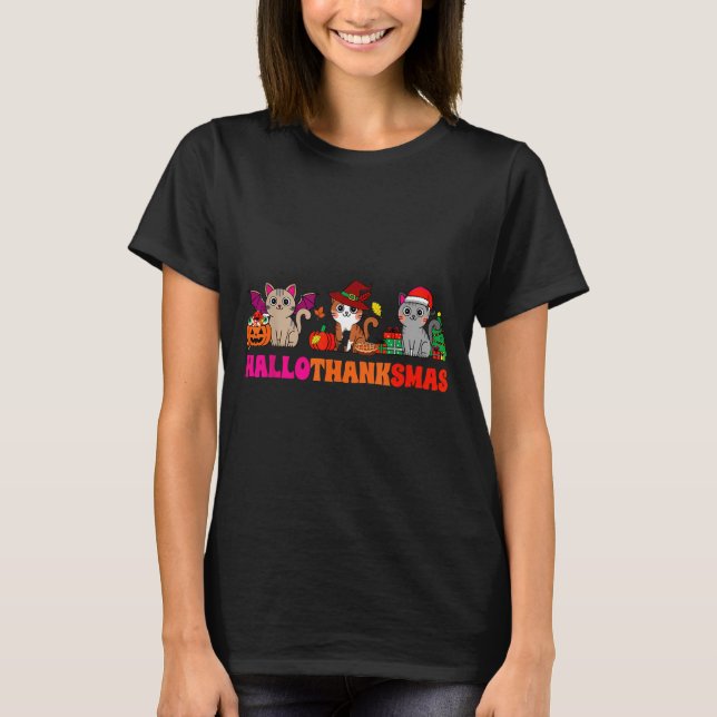 Camiseta Halloween Thanksgiving Christmas Happy Hallothanks (Anverso)