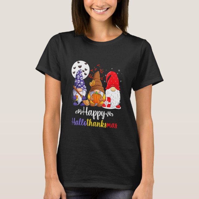 Camiseta Halloween Thanksgiving Christmas Happy HalloThanks (Anverso)