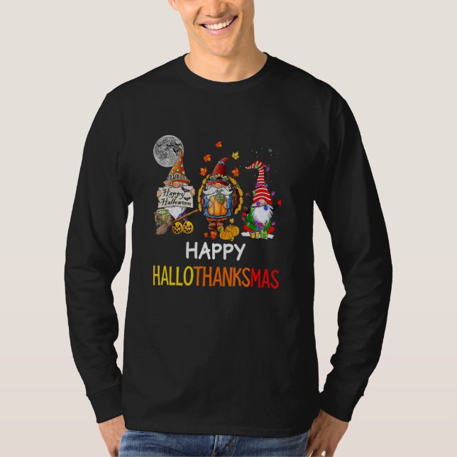 Camiseta Halloween Thanksgiving Christmas Happy Hallothanks (Anverso)