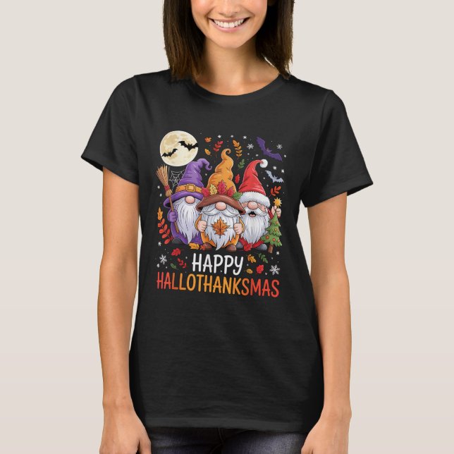 Camiseta Halloween Thanksgiving Christmas Happy Hallothanks (Anverso)