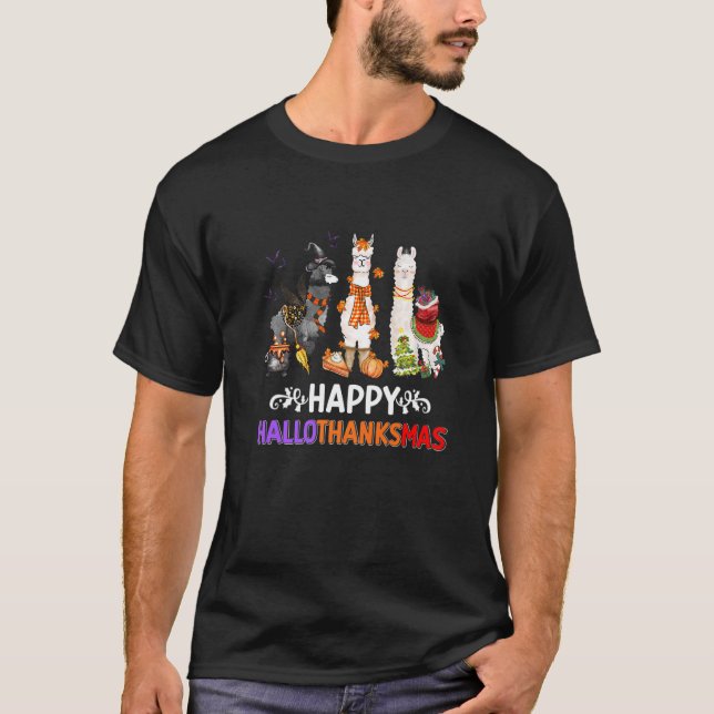Camiseta Halloween Thanksgiving Christmas Happy Hallothanks (Anverso)