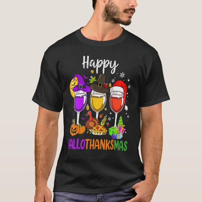 Camiseta Halloween Thanksgiving Christmas Happy Hallothanks (Anverso)