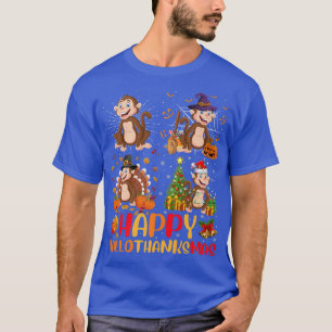 Camiseta Halloween Thanksgiving Christmas Monkey Hallothank