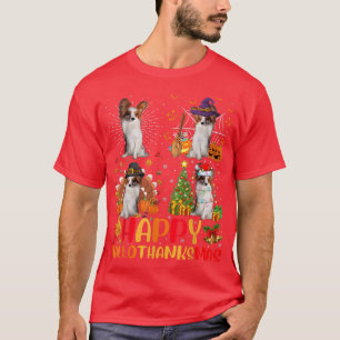 Camiseta Halloween Thanksgiving Christmas Papillon Dog Hall
