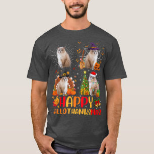Camiseta Halloween Thanksgiving Christmas Ragdoll Hallothan