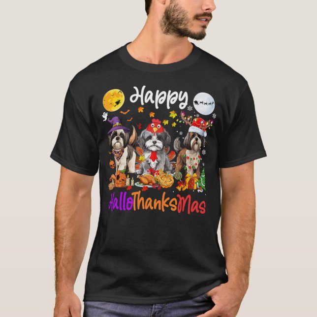 Camiseta Halloween Thanksgiving Christmas Shih Tzu Dog Hall (Anverso)