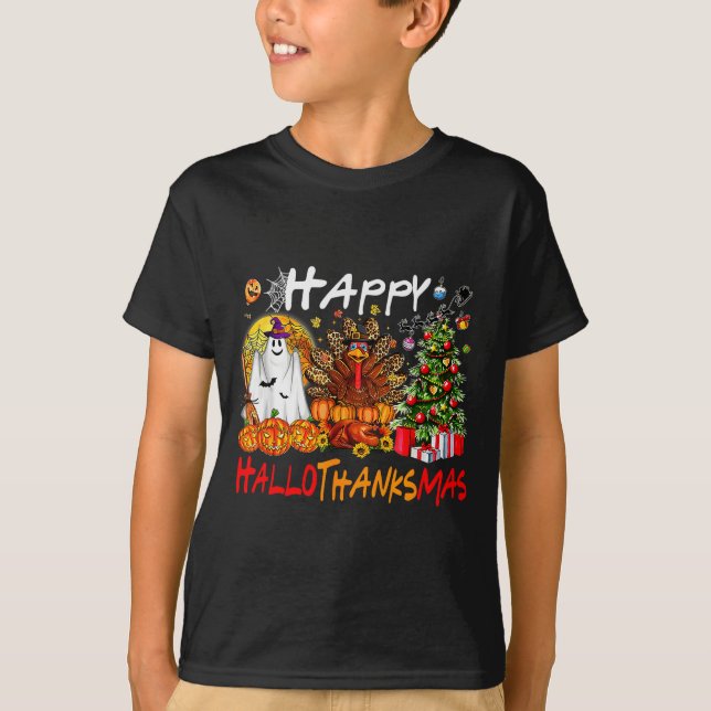 Camiseta Halloween Thanksgiving Christmas Turkey Happy Hall (Anverso)