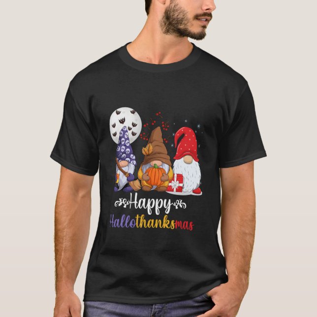 Camiseta Halloween Thanksgiving Happy Hallothanksmas Gnomes (Anverso)