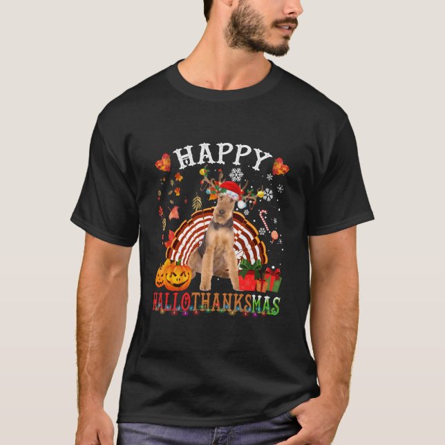 Camiseta Halloween Thanksgiving Merry Airedale Terrier (Anverso)