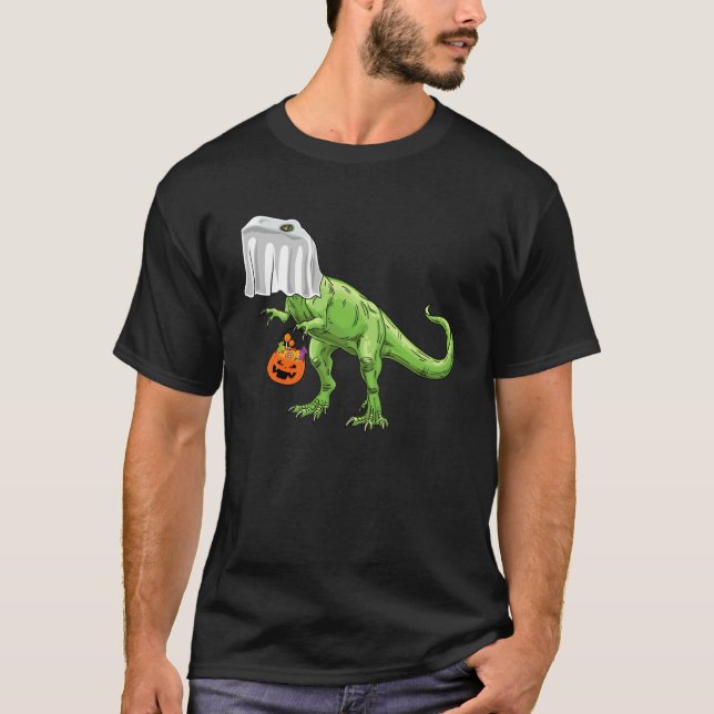 Camiseta Halloween TRex Dinosaur Ghost Trick or Treat Toddl (Anverso)