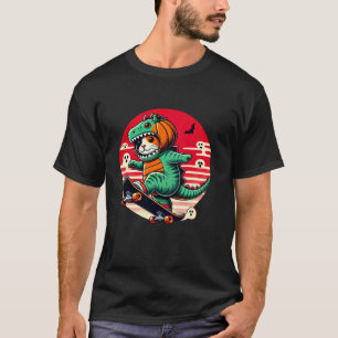 Camiseta Halloween Tricolor Cat Dinosaur Costube Skateboard