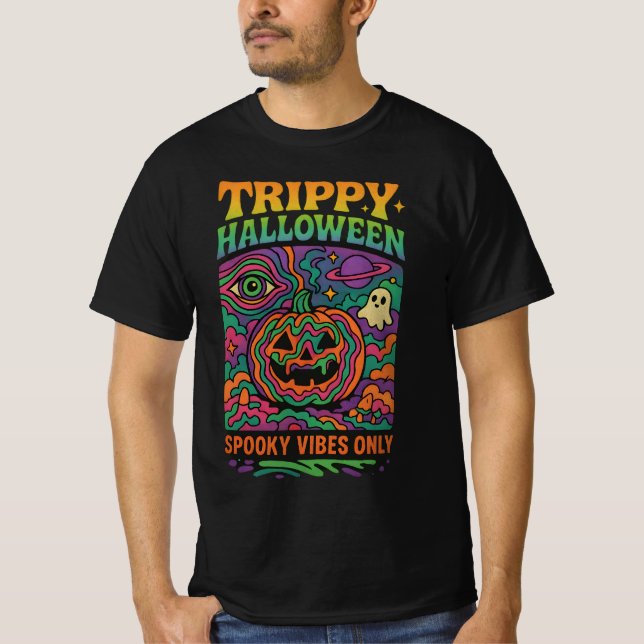 Camiseta Halloween Trippy Color Completo Ropa Retro Unisex (Anverso)