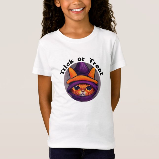 Camiseta Halloween, truco de un Gorra de brujas naranja (Anverso)