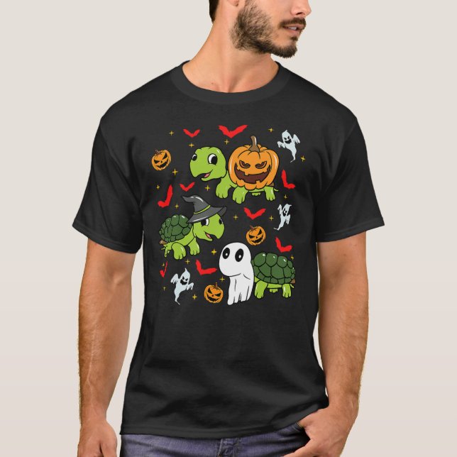 Camiseta Halloween Turtle Pumpkin Tortoise Bats and Ghosts (Anverso)