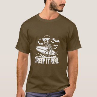 Camiseta Halloween Un Skeleton Surfboard con murciélagos vo