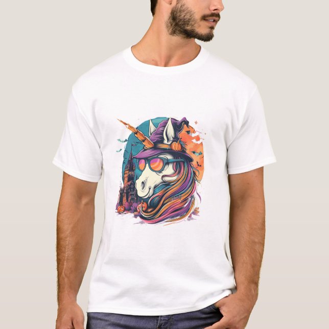 Camiseta Halloween Unicorn Witch Bats (Anverso)