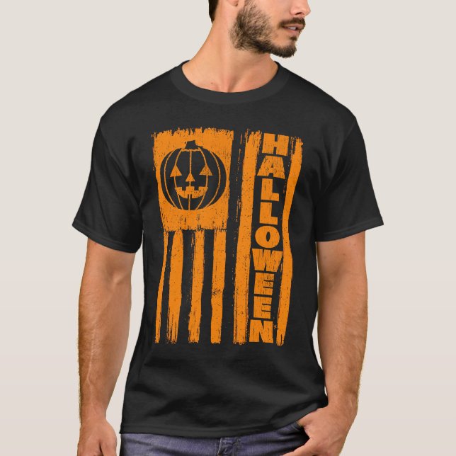 Camiseta Halloween USA Flag Pumpkin Patriotic Halloween Fla (Anverso)