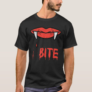 Camiseta Halloween Vampiros Lips I Bite Fangs Costume Mujer