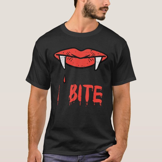 Camiseta Halloween Vampiros Lips I Bite Fangs Costume Mujer (Anverso)