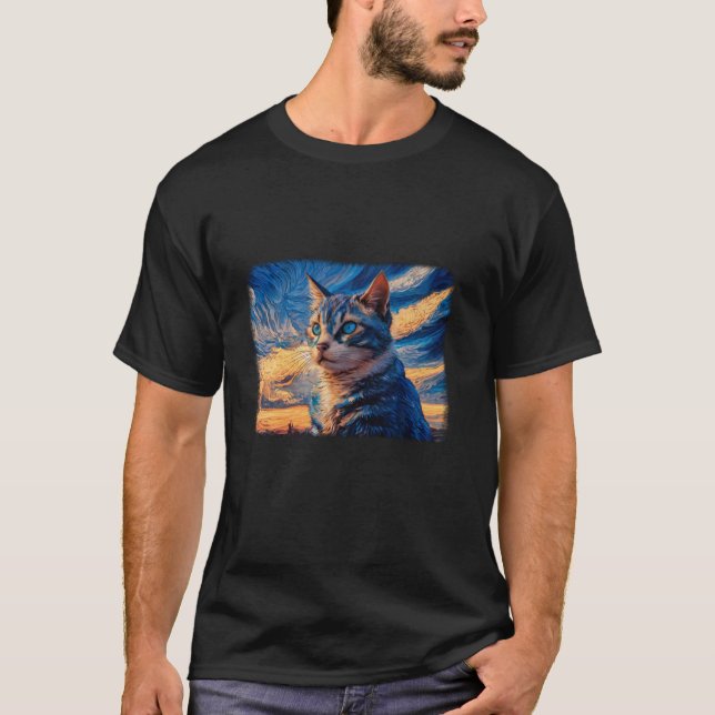 Camiseta Halloween Van Gogh Starry Night Black Cat T Shirt (Anverso)